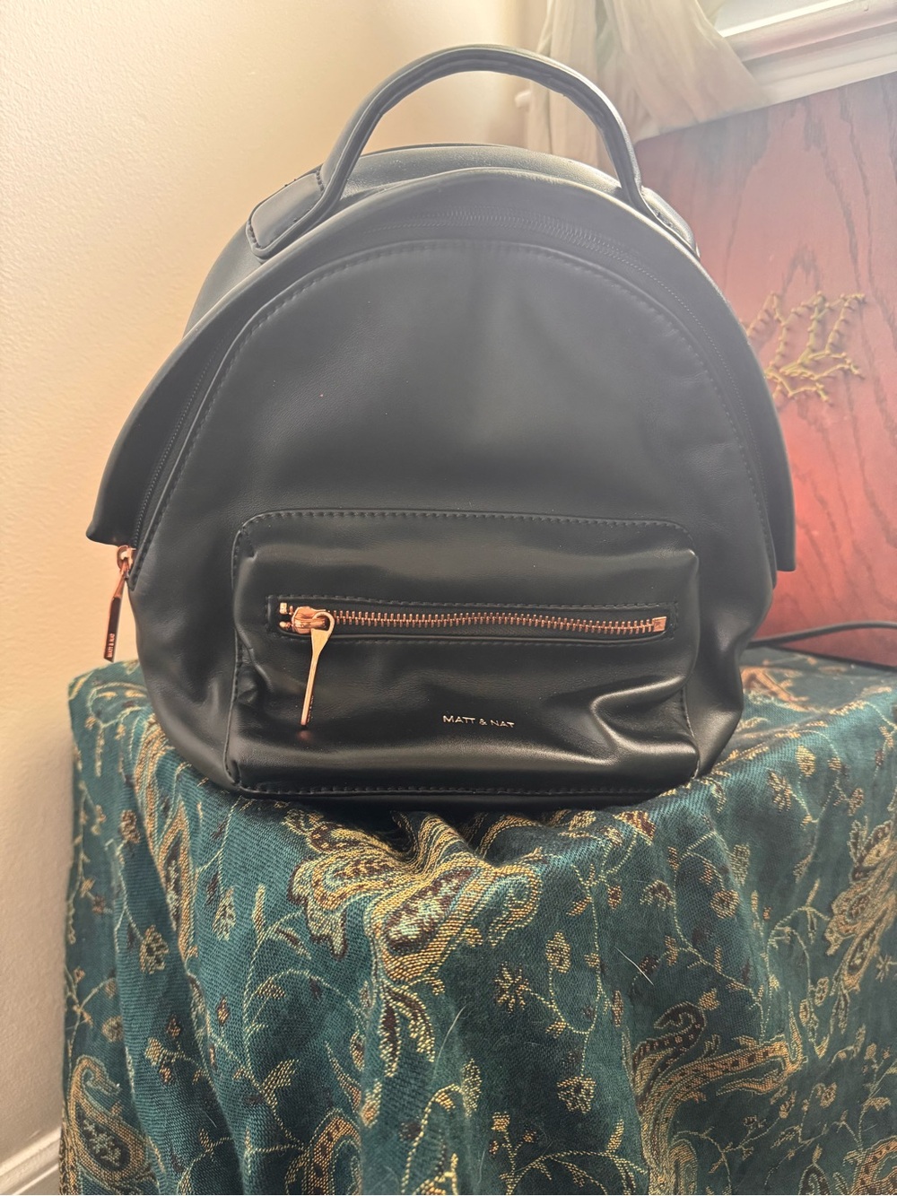 Matt & Nat Black Mini Vegan Leather Backpack with Rose Gold Hardware